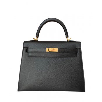 Hermes Kelly Bag 25 Epsom Leather Black Dark Gray