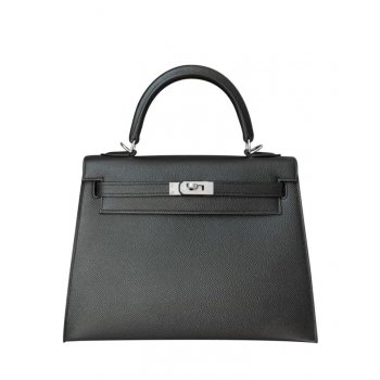 Hermes Kelly Bag 25 Epsom Leather Black Dark Gray