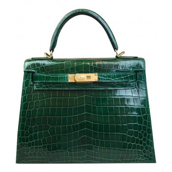 Hermes Kelly Bag 32 Crocodile leather Green Yellow