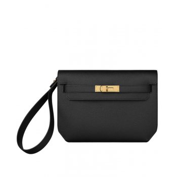 Hermes Kelly Depeches 25 Pouch Black Gray
