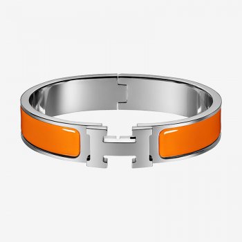 Hermes Silver Clic H Bracelet Orange